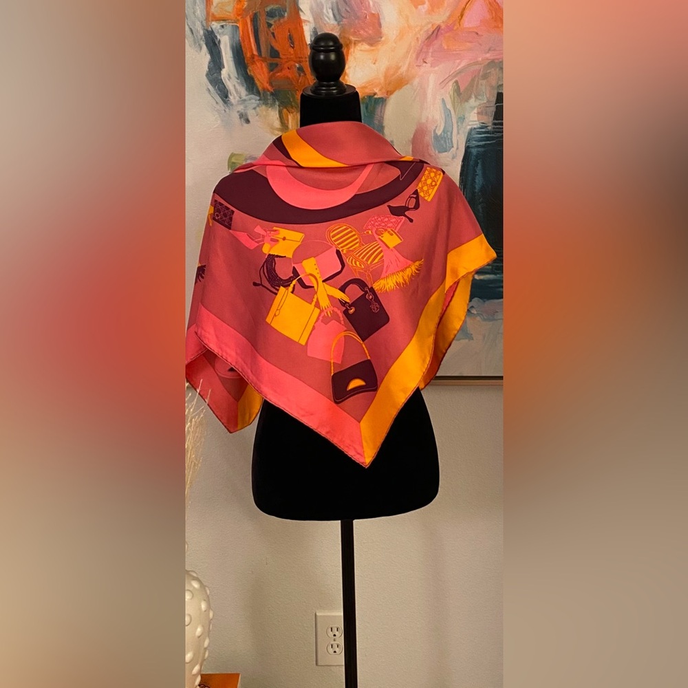 Dior 100% Silk Scarf Dusty Pink , Pink , Yellow , Black